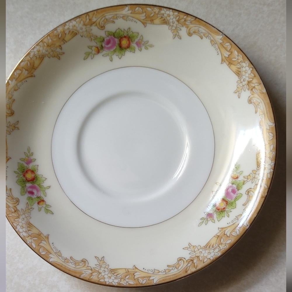 Noritake Floral Saucer with Gold Rim and Cream Accents